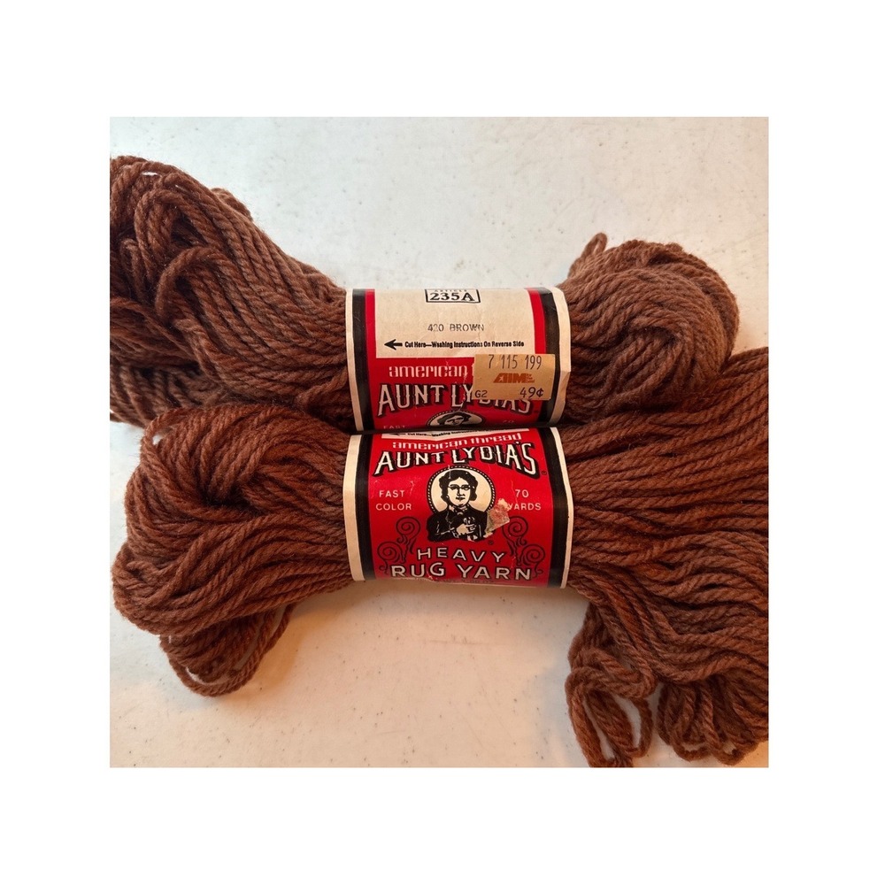 Vintage Aunt Lydia's Heavy Rug Yarn 420 Brown 70 Yards 2 Skeins American Thread